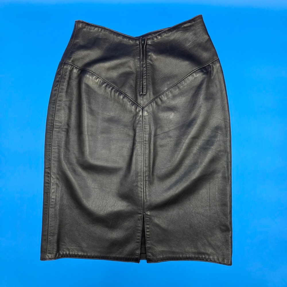 Georgetown Leather Design Vintage Black Leather V-Yoke Pencil Skirt 14 fits‎ 6